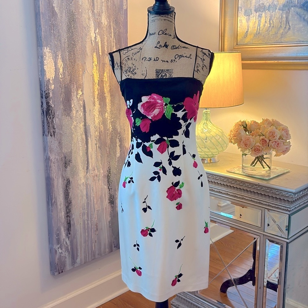 DAVID MEISTER Saks 5th Ave Designer silk black pink ivory spring cruise dress 4